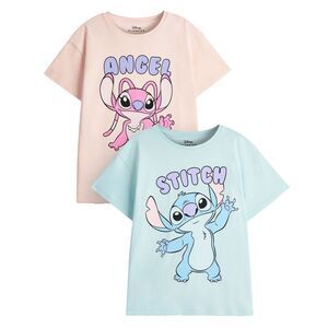 Lilo & Stitch Girls Stitch & Angel Short-Sleeved T-Shirt (Pack of 2) / Pink/Blue